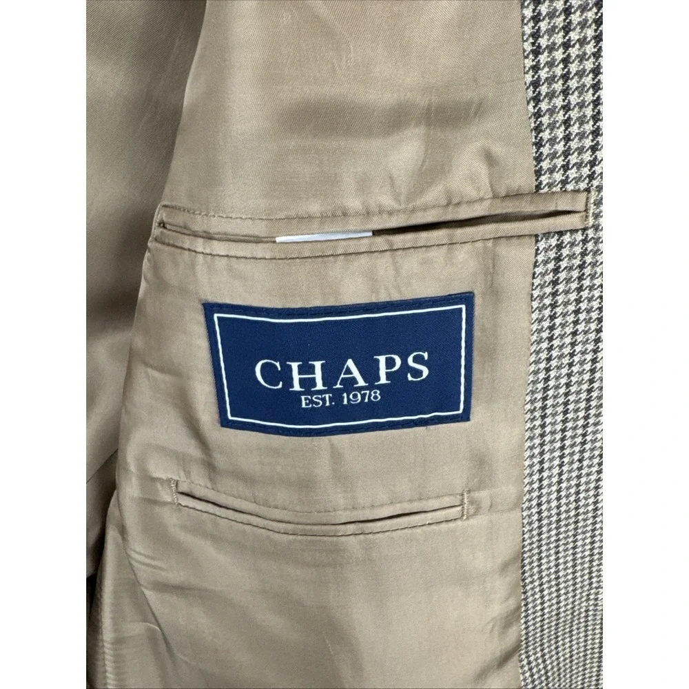 Chaps Blazer Mens 42L 52% Silk/‎ 48 % Wool Houndstooth